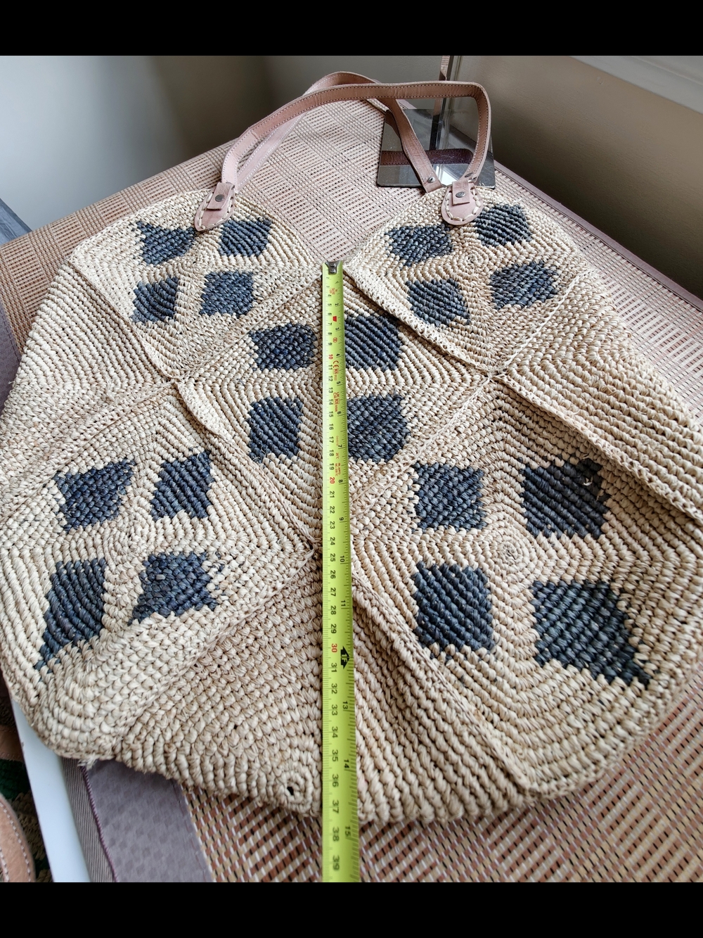 Handwoven raffia Straw Tote Bag with Gray Accent - Picture 11 of 13